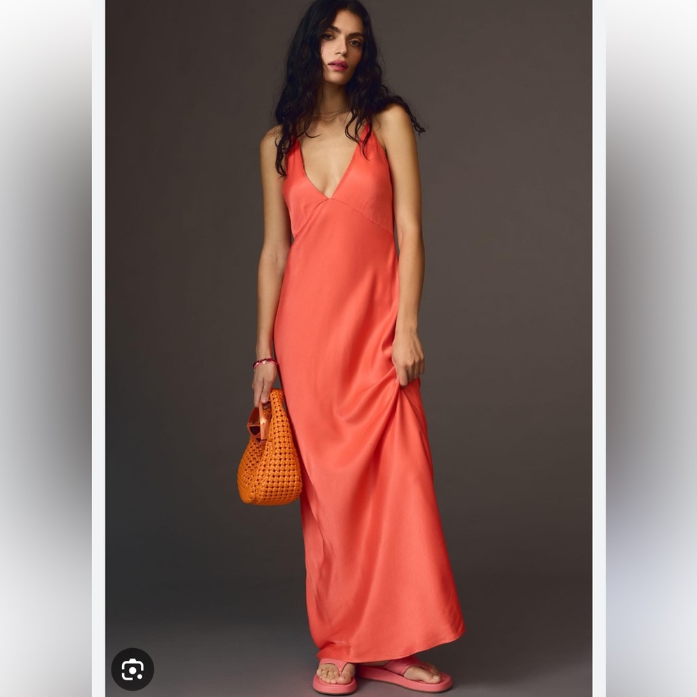 NWT Anthropologie Coral V-neck Crossback Slip Dress
